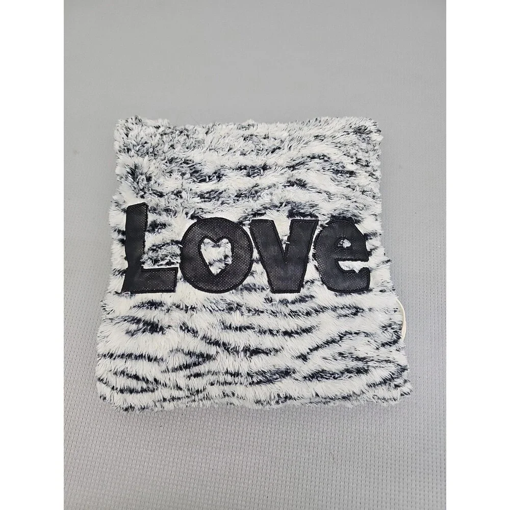 Zebra print Love pillow faux fur silky very soft black white fuzzy 12X12